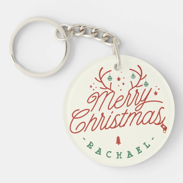 Merry Christmas Personalized Photo and Name  Schlüsselanhänger (Vorderseite)