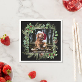 Merry Christmas Pet Photo Wreath  Serviette