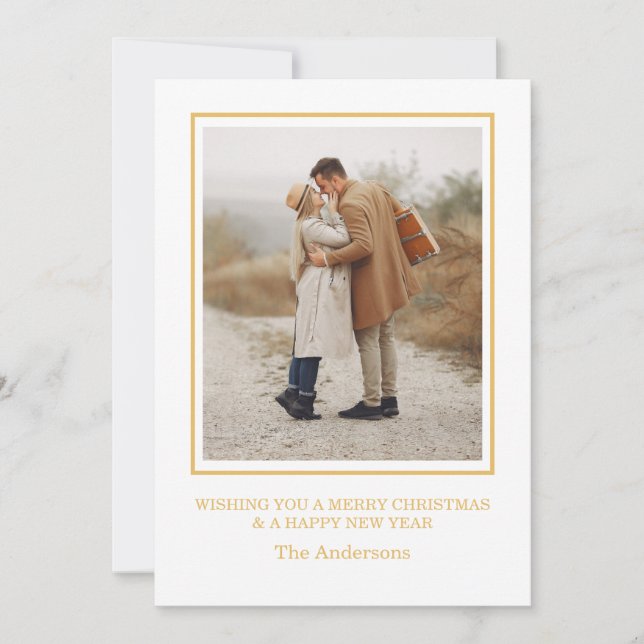 Merry Christmas Photo Collage Gold Holiday Card Einladung (Vorderseite)