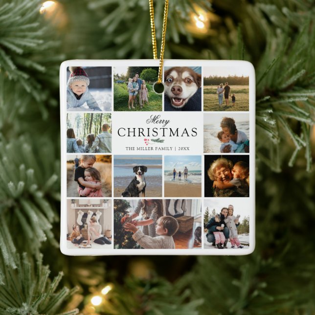 Merry Christmas Photo Collage Keramikornament (Baum)