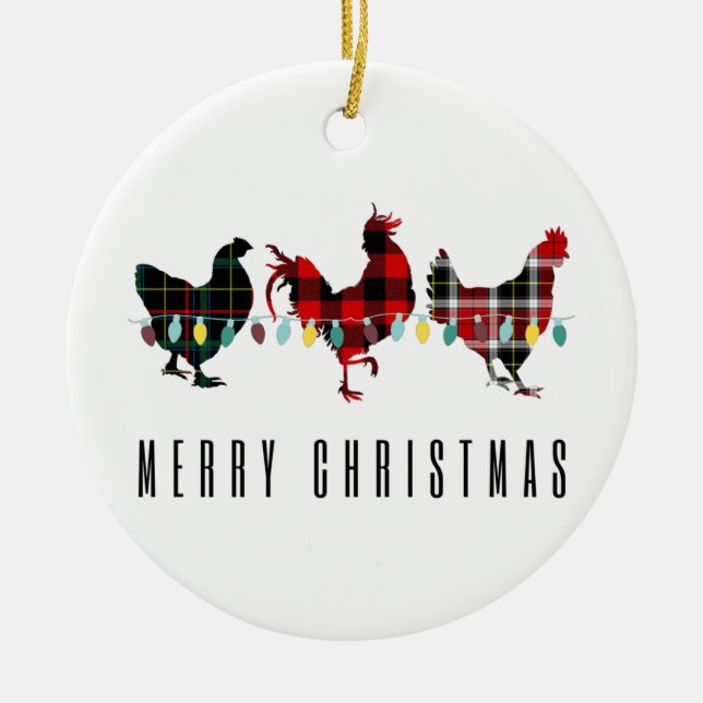 Merry Christmas Plaid Chickens Christmas Keramik Ornament (Vorne)