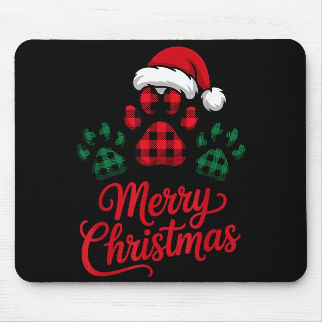 Merry Christmas Plaid Paw Pet Owners Holiday Dog L Mousepad (Vorne)