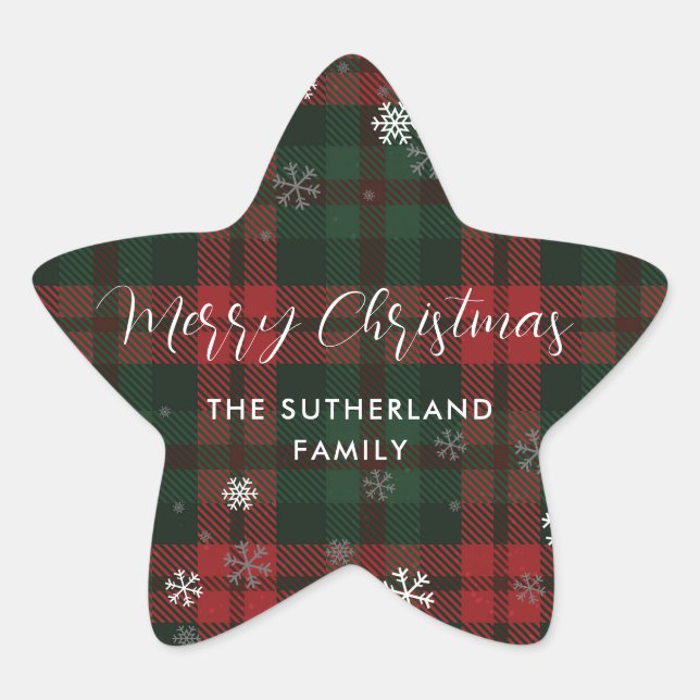 Merry Christmas Plaid Rustic Script Custom Stern-Aufkleber (Vorderseite)
