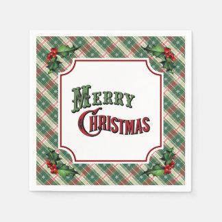 Merry Christmas Plaid with Holly Serviette
