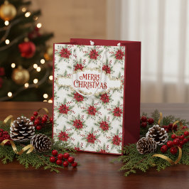 Merry Christmas Poinsettia Floral Holiday Pattern Mittlere Geschenktüte