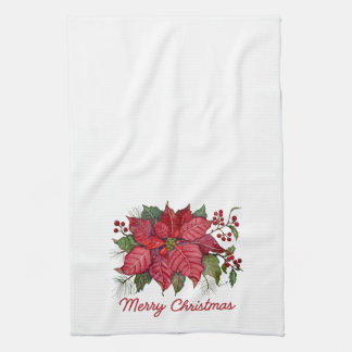 Merry Christmas Poinsettia Kitchen Towel Geschirrtuch