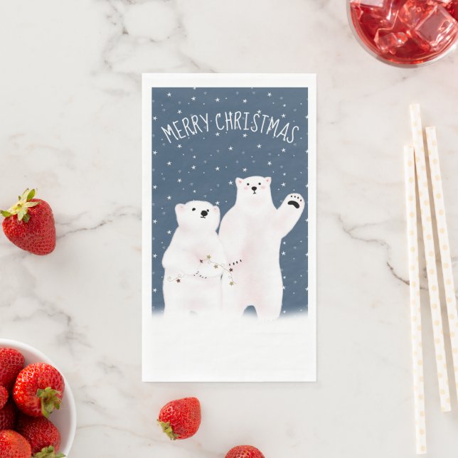 Merry Christmas Polar Bears On Stars Serviette (Beispiel)