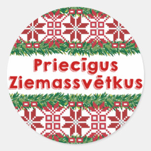 Merry Christmas Priecīgus Ziemassvētkus Runder Aufkleber