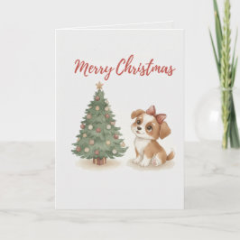 Merry Christmas Puppy Card Cute Dog with Tree Karte