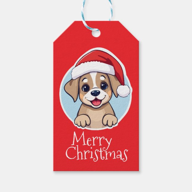 Merry Christmas Puppy Geschenkanhänger (Vorderseite)