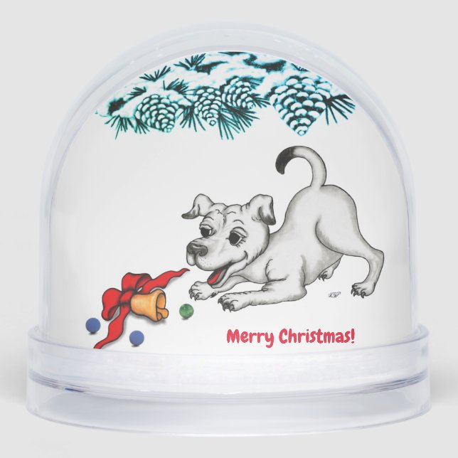 Merry Christmas! Puppy with Bell and Ball Schneekugeln (Vorderseite)