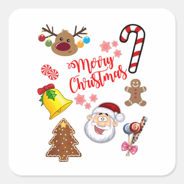 Merry Christmas Quadratischer Aufkleber (Vorderseite)