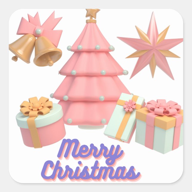 MERRY CHRISTMAS QUADRATISCHER AUFKLEBER (Vorderseite)