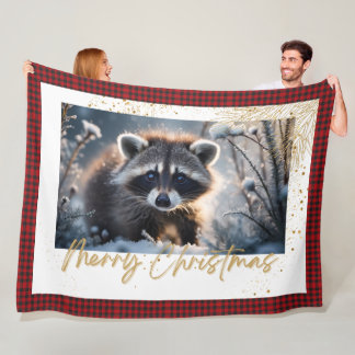 Merry Christmas Raccoon Fleecedecke