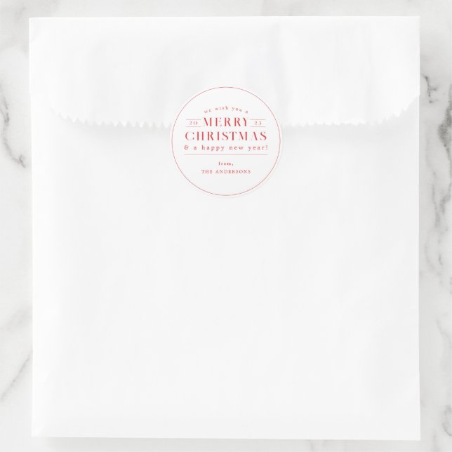 Merry Christmas Red and White Holiday Runder Aufkleber (Tasche)