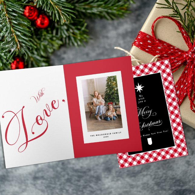 Merry Christmas Red Buffalo Plaid Photo Folded Karte (Von Creator hochgeladen)