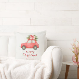 Merry Christmas Red Car – Personalized Holiday  Kissen