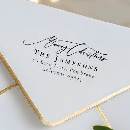 MERRY CHRISTMAS Red Family Name Rücksendeadresse Gummistempel