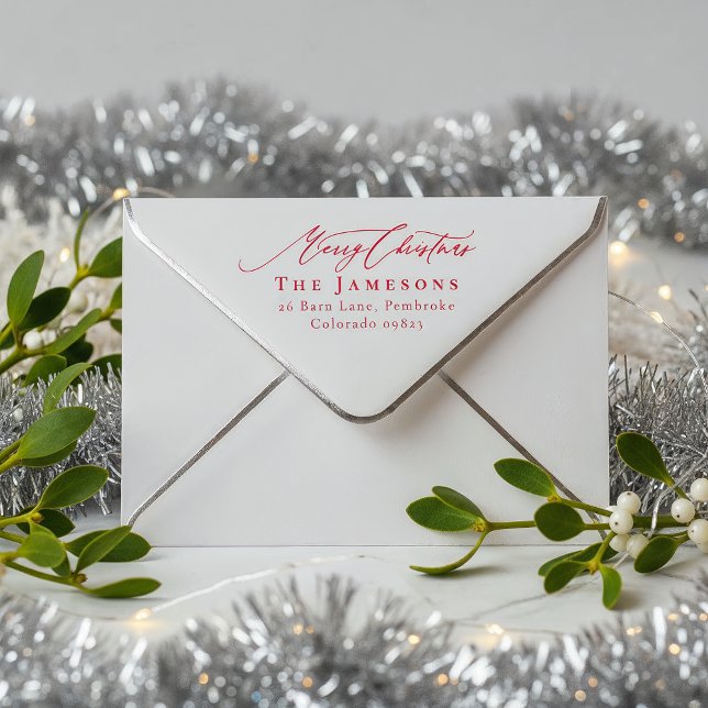 MERRY CHRISTMAS Red Family Name Rücksendeadresse Permastempel (Von Creator hochgeladen)
