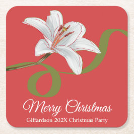 Merry Christmas Red Floral Name Paper Coaster Rechteckiger Pappuntersetzer