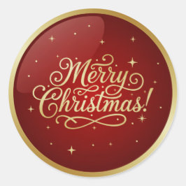 Merry Christmas Red Glossy  Runder Aufkleber
