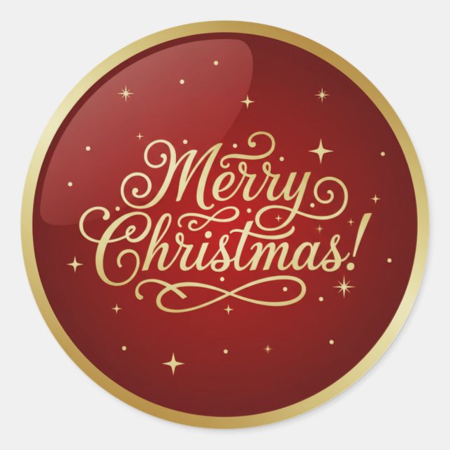 Merry Christmas Red Glossy  Runder Aufkleber (Vorderseite)