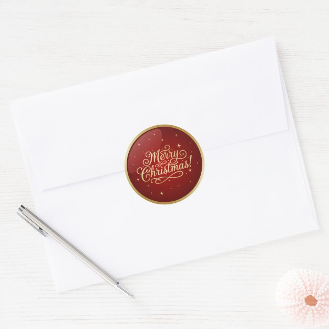 Merry Christmas Red Glossy  Runder Aufkleber (Umschlag)