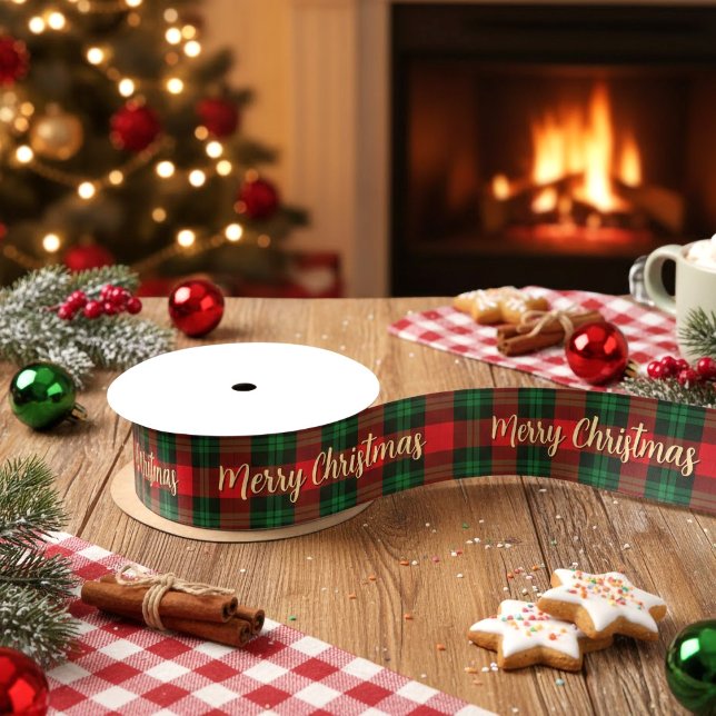Merry Christmas Red Green Plaid Tartan Gift Satinband (Merry Christmas Red Green Plaid Tartan Gift Satin Ribbon)