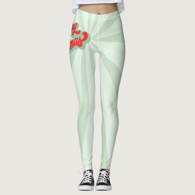 Merry Christmas Red Green Retro Calligraphy Script Leggings (Vorderseite)