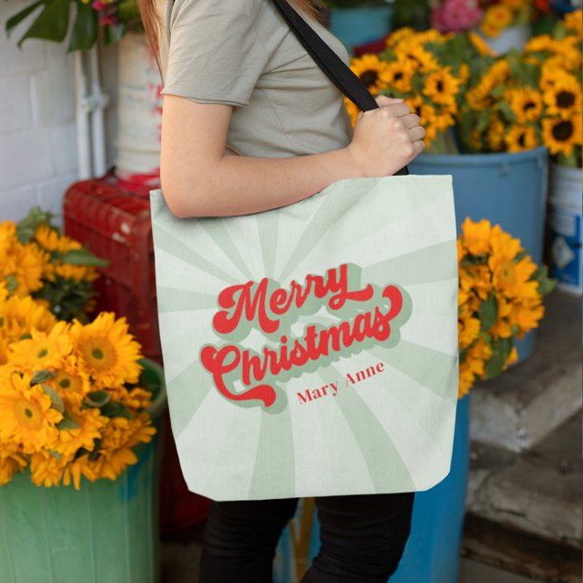 Merry Christmas Red Green Retro Custom Tasche (Merry Christmas retro style red and green tote bag)