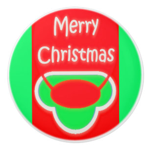 MERRY CHRISTMAS RED GREEN TEXTED KERAMIK PULL KERAMIKKNAUF