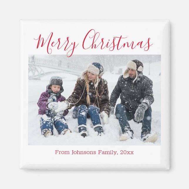 merry christmas red handwriting holiday photo chic magnet (Vorne)