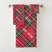 MERRY CHRISTMAS RED KARIERT BATH TOWEL SET