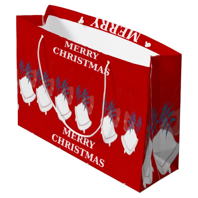 Merry Christmas Red Large Christmas Bell Gift Bag Große Geschenktüte (Rückseite Schrägansicht)
