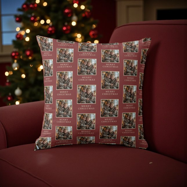 Merry Christmas Red Photo Holiday Kissen (Von Creator hochgeladen)