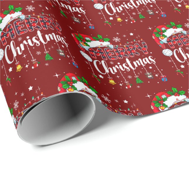Merry Christmas Red Santa Hat Reindeer Xmas Family Geschenkpapier (Rolleneckpunkt)