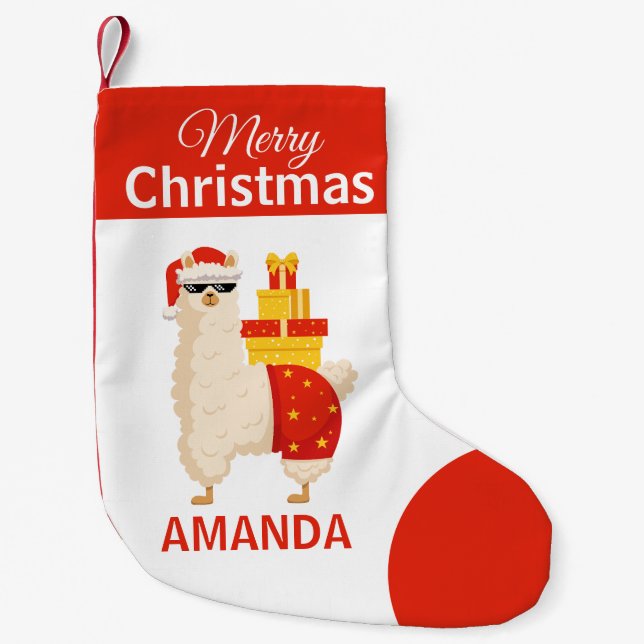 Merry Christmas Red Santa Llama Funny Cute  Kleiner Weihnachtsstrumpf (Vorderseite)