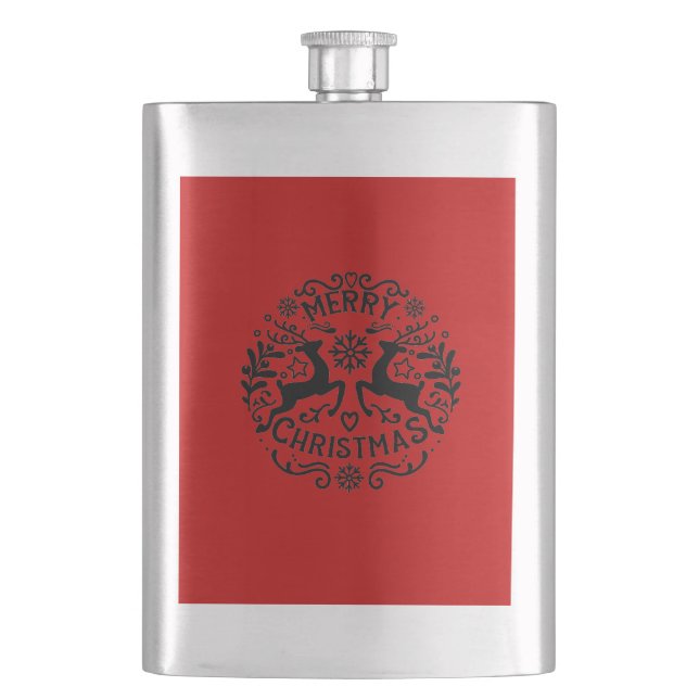 Merry Christmas Reindeer, Red Black Flachmann (Vorderseite)
