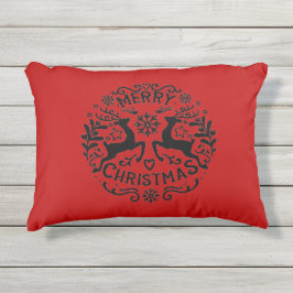 Merry Christmas Reindeer, Red Black Kissen Für Draußen