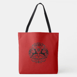 Merry Christmas Reindeer, Red Black Tasche