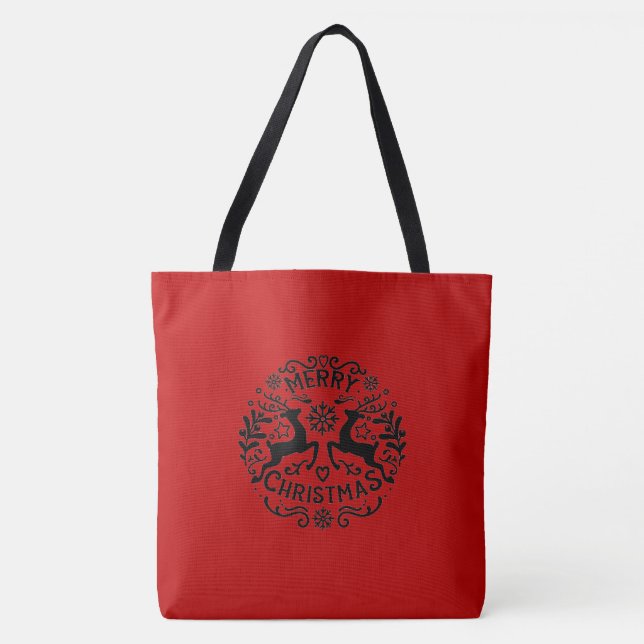 Merry Christmas Reindeer, Red Black Tasche (Vorderseite)