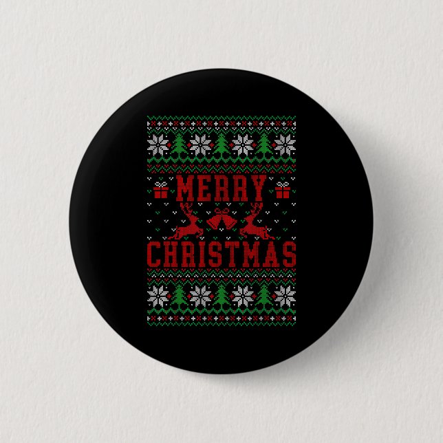 Merry Christmas Reindeer Snowflake Ugly Christmas  Button (Vorderseite)