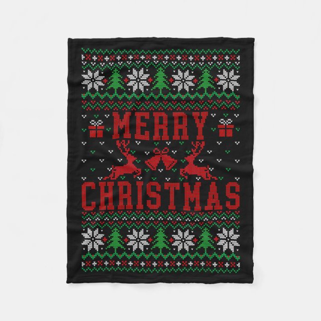 Merry Christmas Reindeer Snowflake Ugly Christmas  Fleecedecke (Vorderseite)