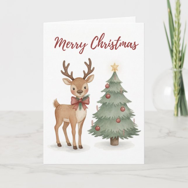 Merry Christmas Reindeer with Christmas Tree Karte (Vorderseite)