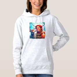 MERRY CHRISTMAS REINDEIN MIT GLÜCKLICHEM MÄDCHEN HOODIE