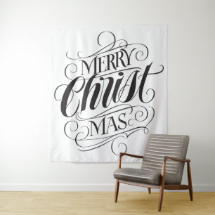 Merry CHRISTmas Religiöse Kalligrafie-Skript Wandteppich