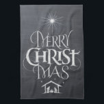 Merry CHRISTmas Religious Chalkboard Calligrafy Geschirrtuch<br><div class="desc">Wir sagen ständig "Frohe Weihnachten", vergessen aber oft den Ursprung der Worte. Diese Kunst zeigt originelle Handschriften, die in ihrem einzigartigen Design die Geschichte von Weihnachten erzählt, einfach und elegant im modischen Chalkboard-Look. Zeigen Sie Familie und Freunden Ihren CHRISTmas-Geist, wenn sie kommen, um in der Küche zu helfen oder ihnen...</div>