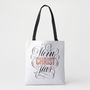 Merry CHRISTmas Religious Red Marquee Calligraphy Tasche