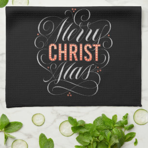 Merry CHRISTmas Religious Red Marquee Chalkboard Geschirrtuch