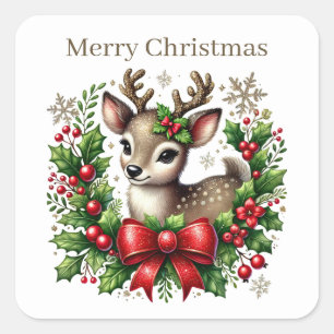 Merry Christmas Rentiere fügen Text Quadratischer Aufkleber